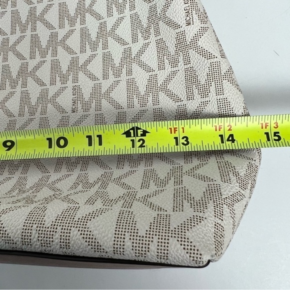 MICHAEL KORS Women’s Satchel Logo Purse Brown & Cream 14.5”x10” Braided Handle - Picture 11 of 14